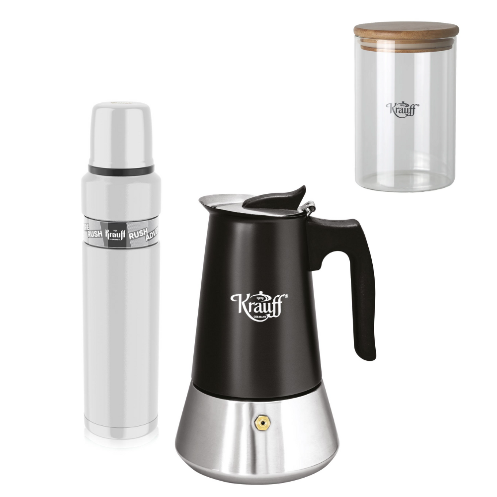 Кофеварка гейзерная Krauff Spritzer с термосом 1000 мл и банкой для сыпучих 800 мл (55-333-436)