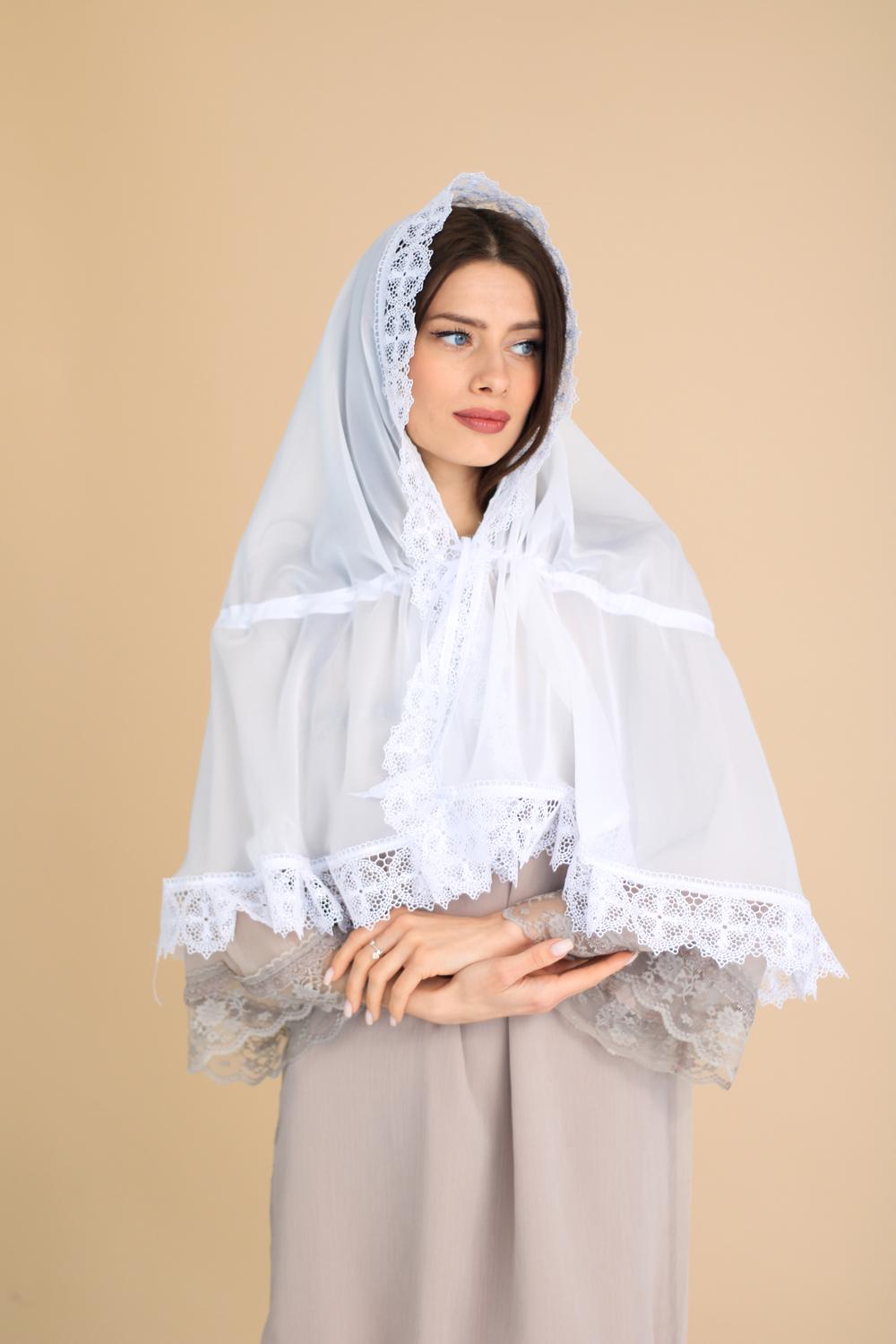 Палантин для храму на голову Білий (п025) Палантин для храму на голову Білий (п025)