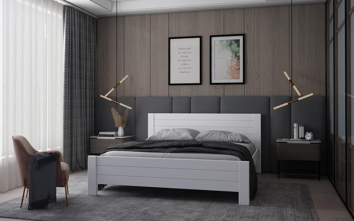 Кровать двуспальная STEMMA Дакар из натурального дерева сосна 180x200 см Белый (52054)