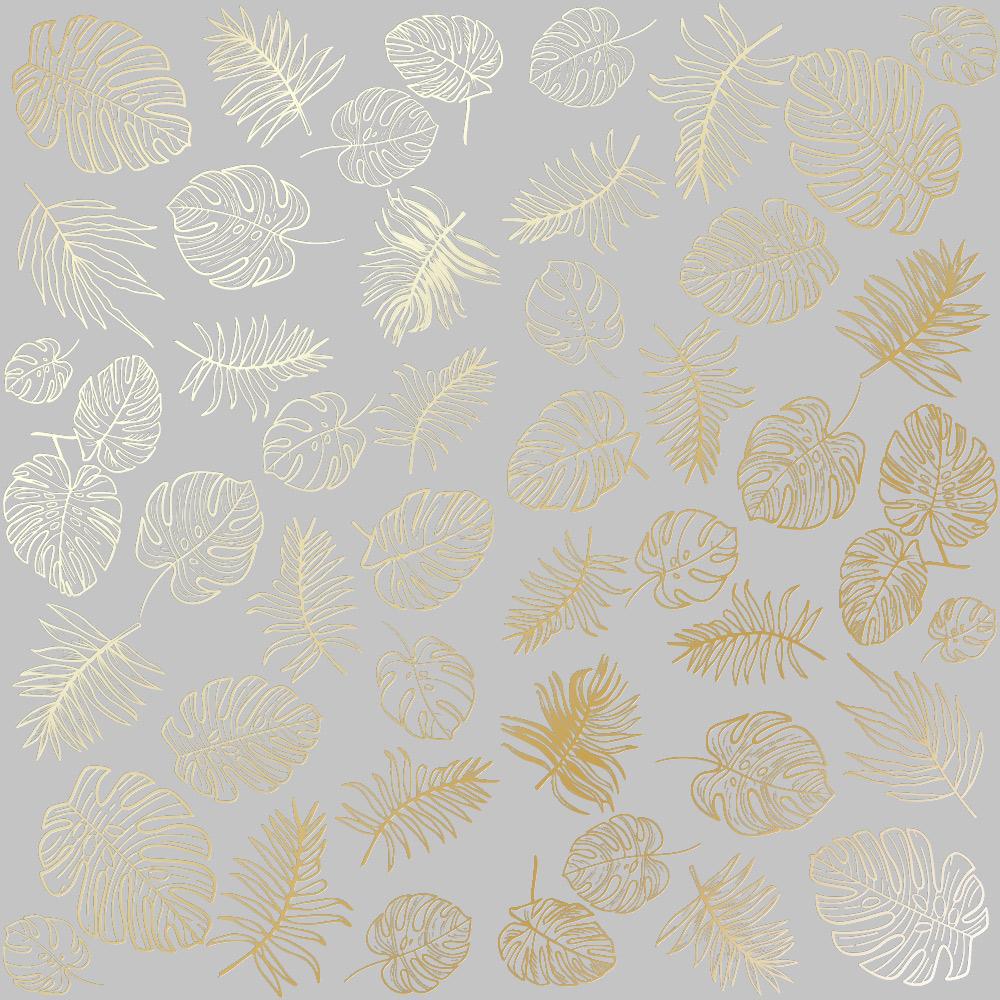 Лист бумаги односторонний Golden Tropical Leaves с фольгированием 30,5х30,5 см Gray
