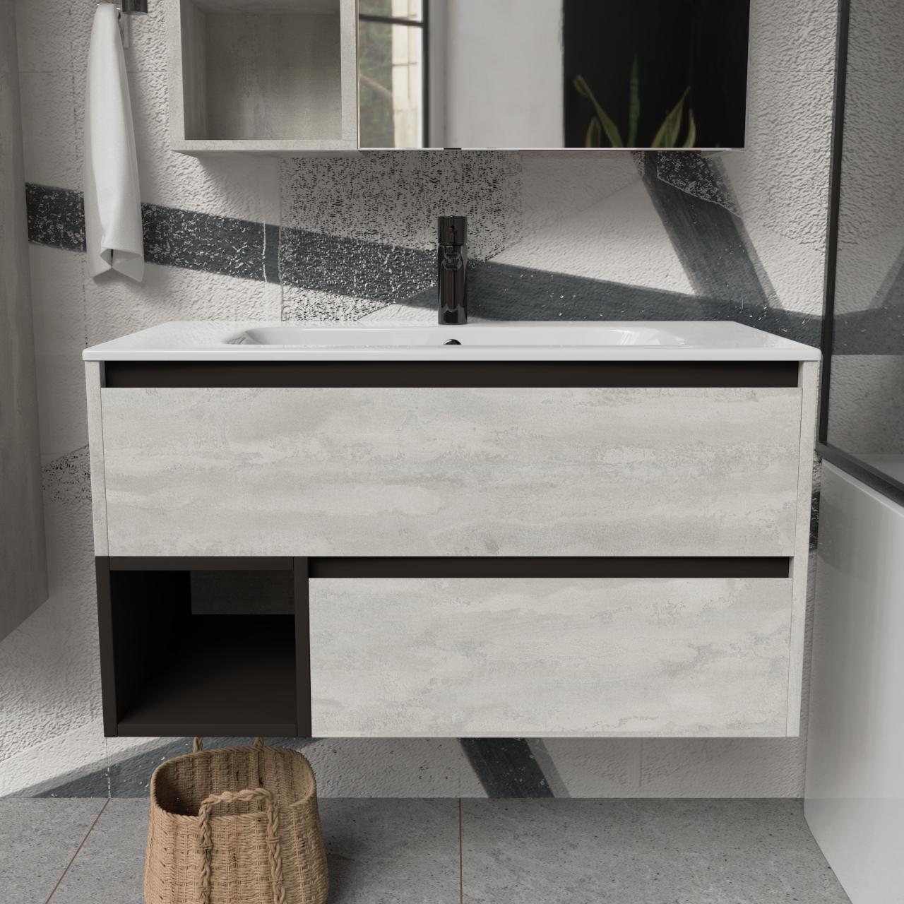 Тумба подвесная с раковиной MVK Vostok Craft 100 В2 1000х450х530 мм Бетонный камень (c2100bt)