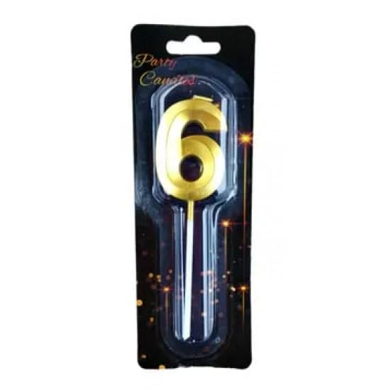 Свеча-цифра "6" 3D для торта 4,5 см Золотой (12204)