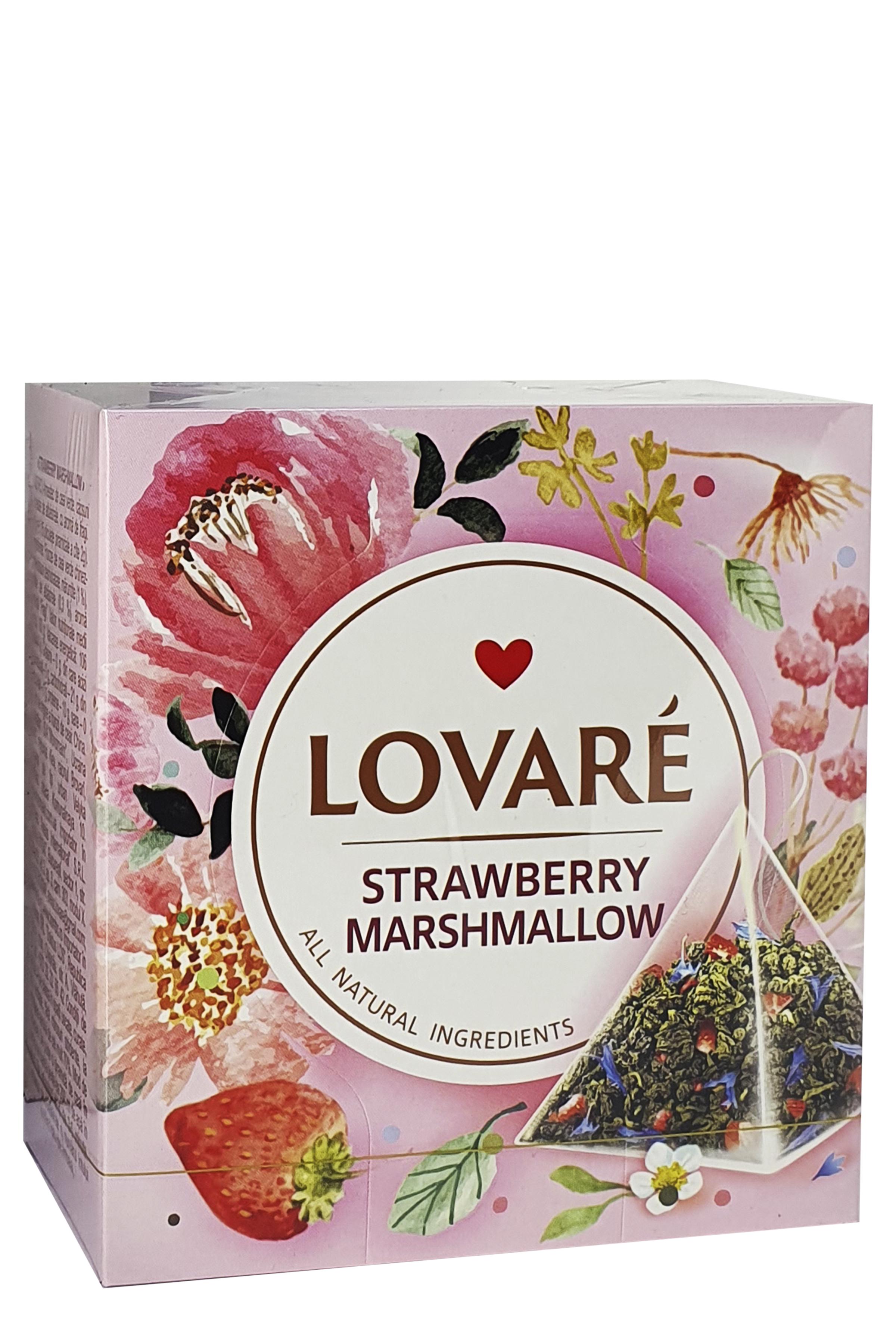 Чай зелений Lovare Полуничний Зефір у пірамідках з ароматом суниці 15 пакетиків 2 г (54485)
