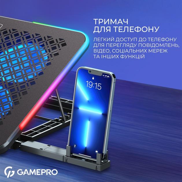 Подставка для ноутбука охлаждающая RGB с подставкой под телефон GamePro CP590 с USB портами 2 шт. Black (CP590) - фото 7