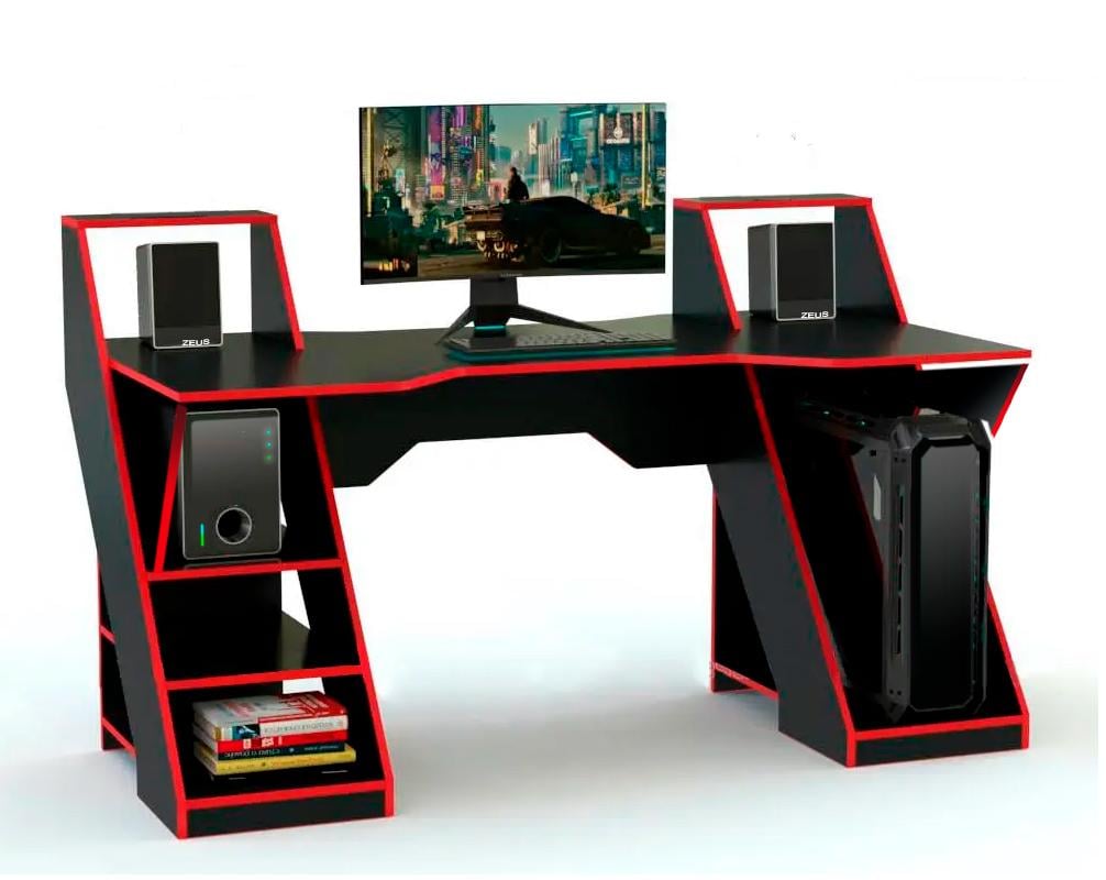 Стіл геймерський Zeus Magnus ЛДСП Чорний/Червоний (Ma-1BR)