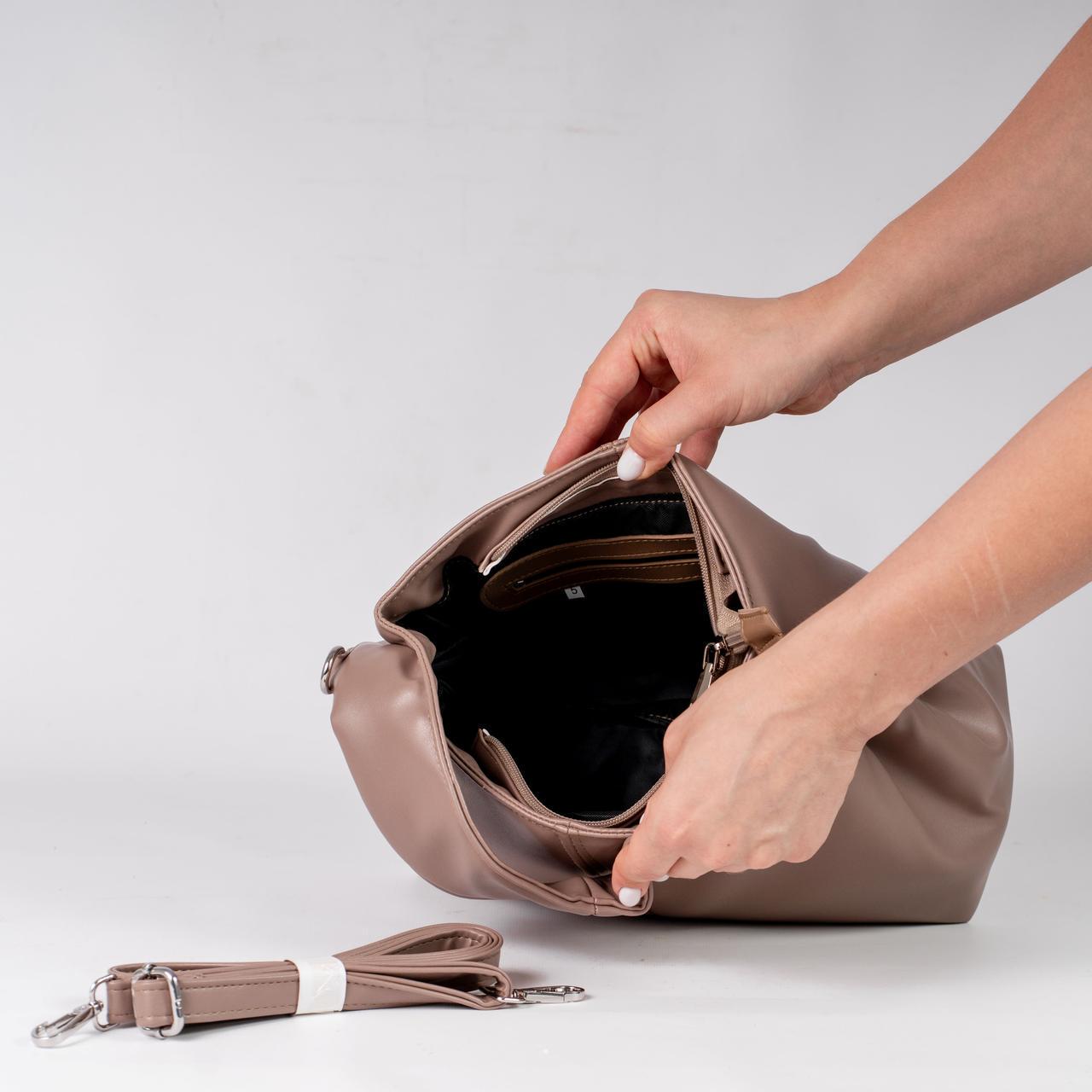 Сумка женская хобо с длинным ремешком KVITUCHA № 52-24 Коричневый - фото 3 Сумка женская хобо с длинным ремешком KVITUCHA № 52-24 Коричневый - фото 3