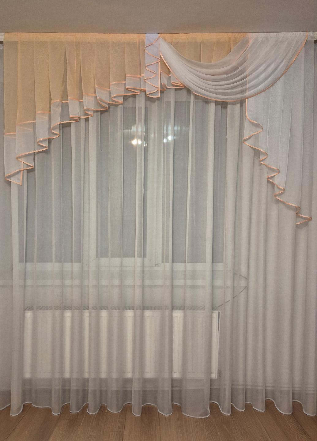 Ламбрикен Firanka Асиметрія шифон карниз 200 см Абрикосовий/Білий (26_2_2м)