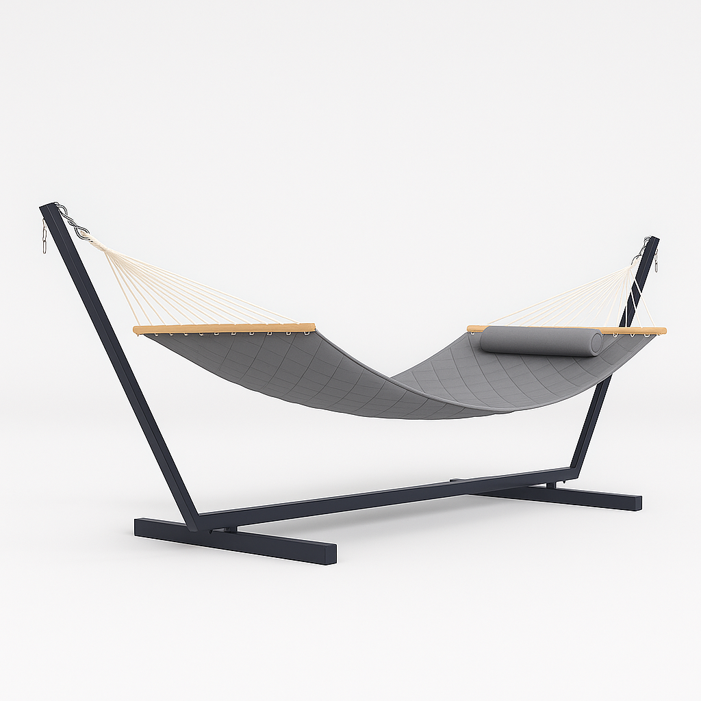 Стойка для гамака WCG 50х50 см и гамак с планкой SOFT XXL 200х140 см двухместный Серый (2676316889)