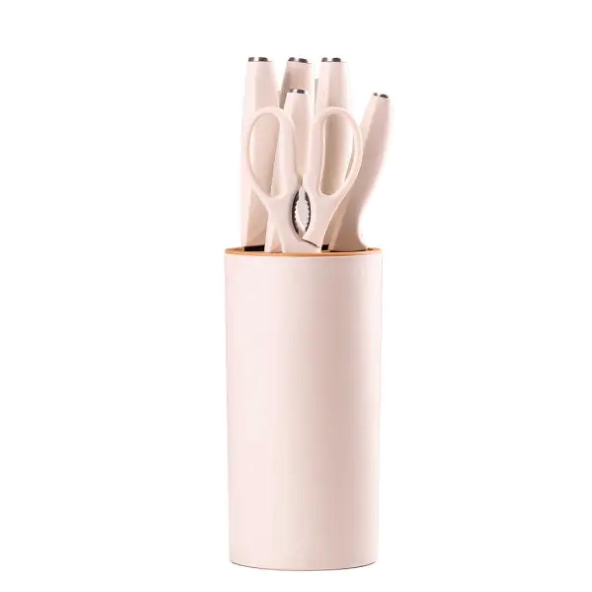 Набір кухонних ножів із підставкою 6 предметів Білий (3342)