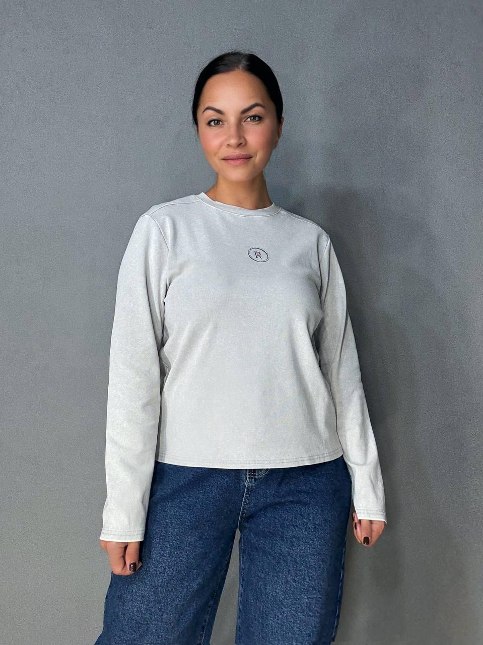 Лонгслів жіночий A-N 2517-5 трикотажний варка тай-дай з камінчиками R OS Сірий (4894)