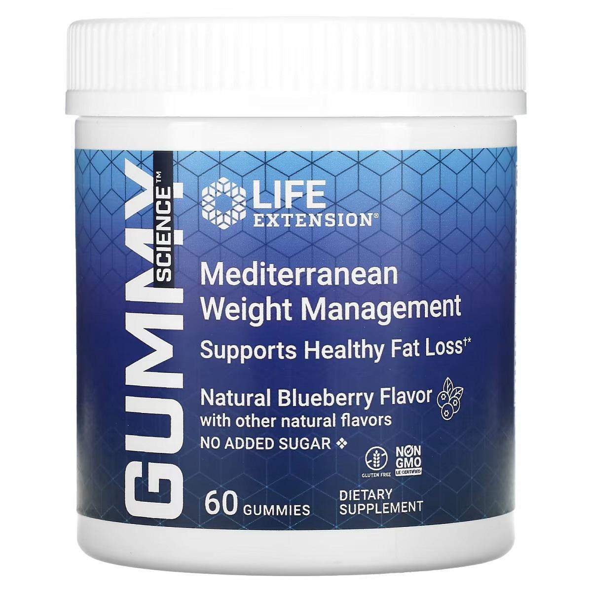 Средство для коррекции веса Mediterranean Weight Management Life Extension 60 жевательных конфет со вкусом черники (5645)