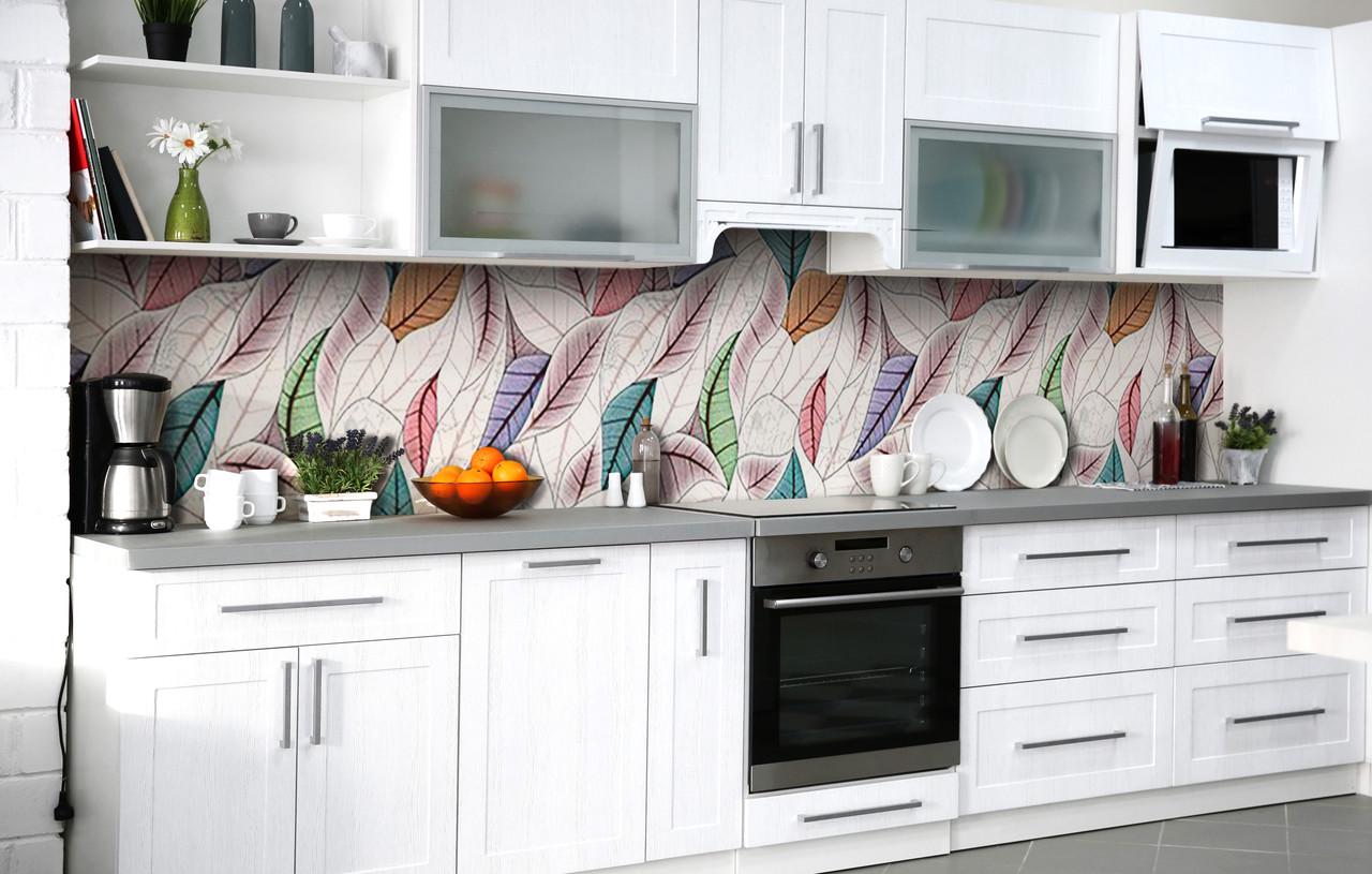 Кухонный фартук Листья/Перья виниловый самоклеющийся 600х2500 мм Зеленый