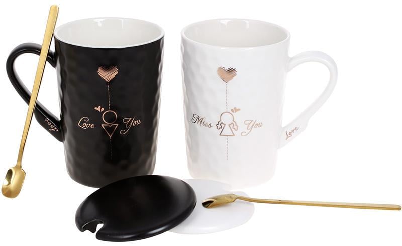 Набір порцелянових кружок Love You з кришкою та ложкою 380 мл 2 шт. - фото 3 Набір порцелянових кружок Love You з кришкою та ложкою 380 мл 2 шт. - фото 3