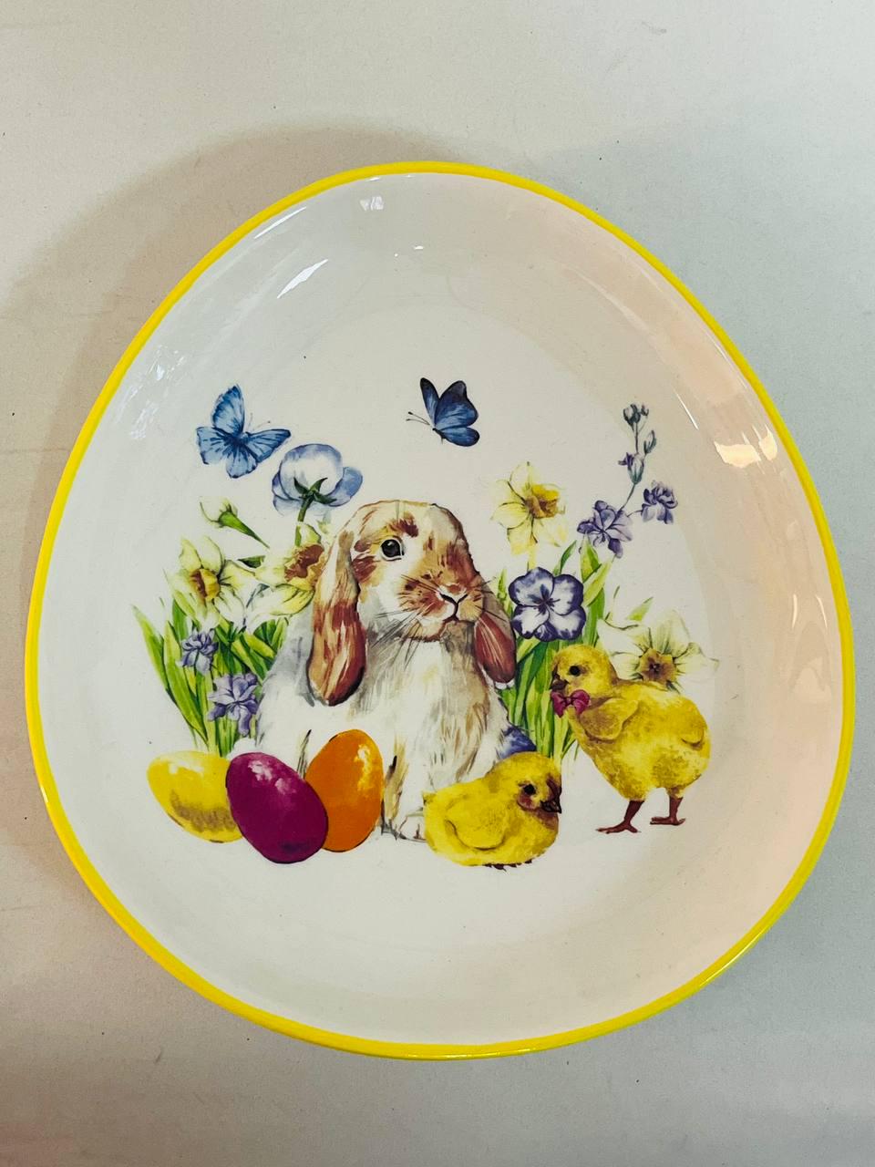Блюдо великоднє BonaDi з зайцями керамічне 20,5 см