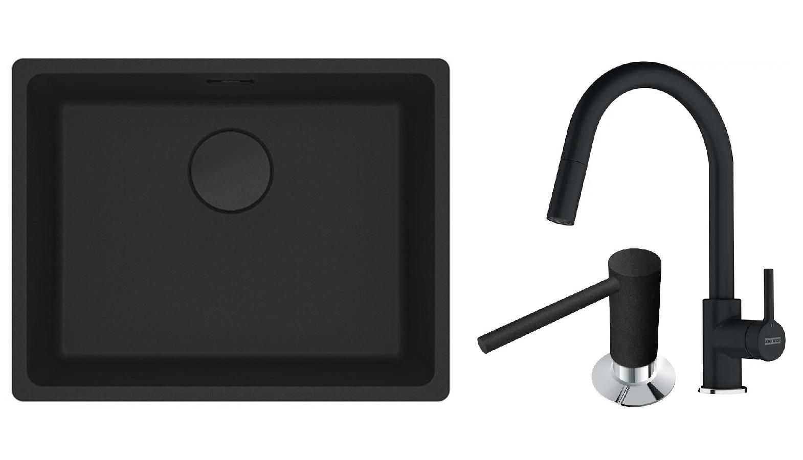 Комплект из мойки Franke MRG 110-52 кухонного смесителя Franke Lina и дозатора моющих средств Franke Comfort (37112)