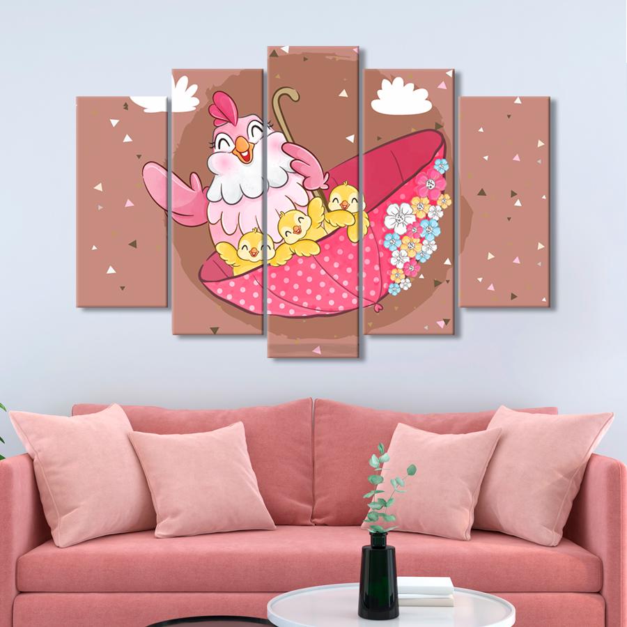 Картина в детскую комнату Милая мама курица и маленькие цыплята 112x68 см (A1380-5)