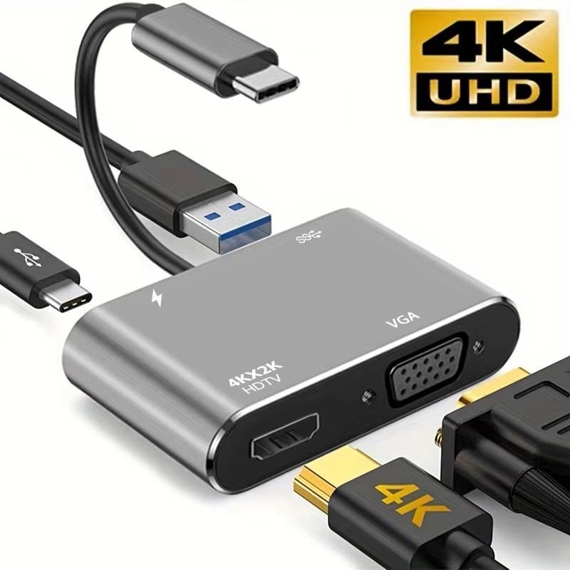 Концентратор Type-C 4в1, адаптер type-c 3.0 до 4K HDMI HDTV/VGA USB 3.0 PD - фото 3
