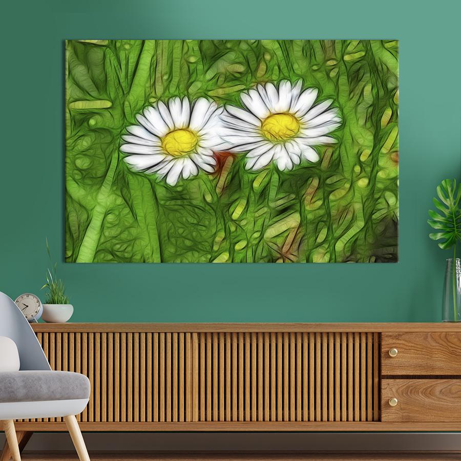 Картина на холсте Ромашки на фоне зелени 51x34 см (893-1)