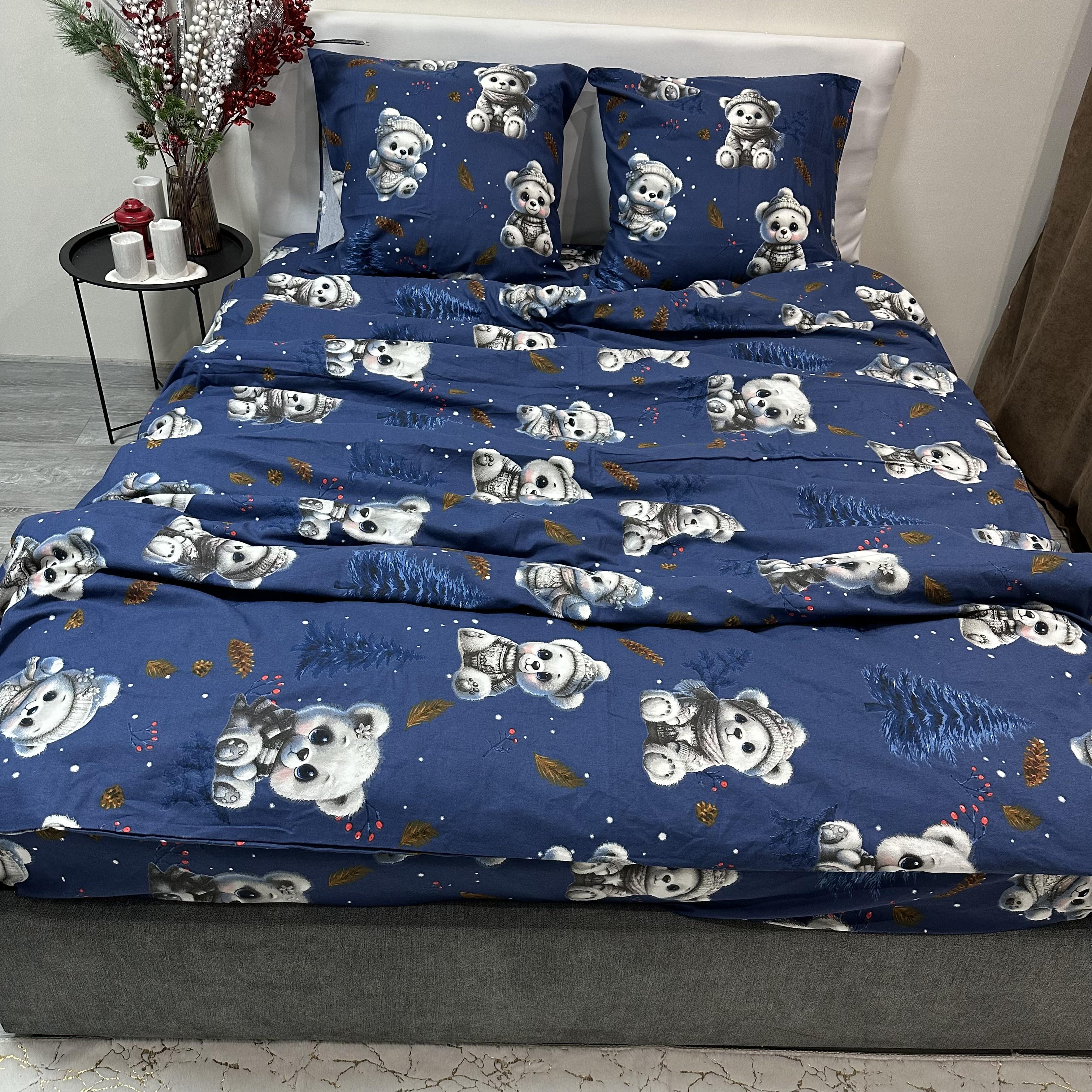 Комплект постільної білизни байкова Зимовий євро Синій (байка 3-3) - фото 3 Комплект постільної білизни байкова Зимовий євро Синій (байка 3-3) - фото 3