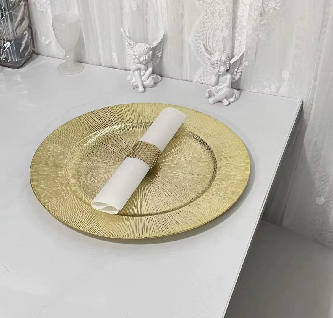 Набір тарілок скляних Лінія сяйва 32,7 см 6 шт. Золотий (40134) - фото 5