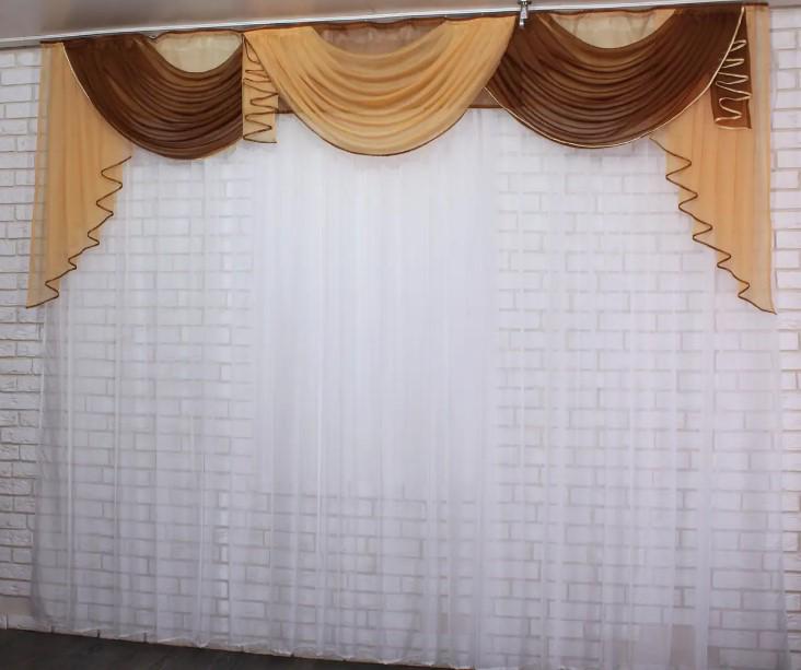 Ламбрекен в гостиную на карниз шифон 3 м Коричневый/Янтарный (082л)