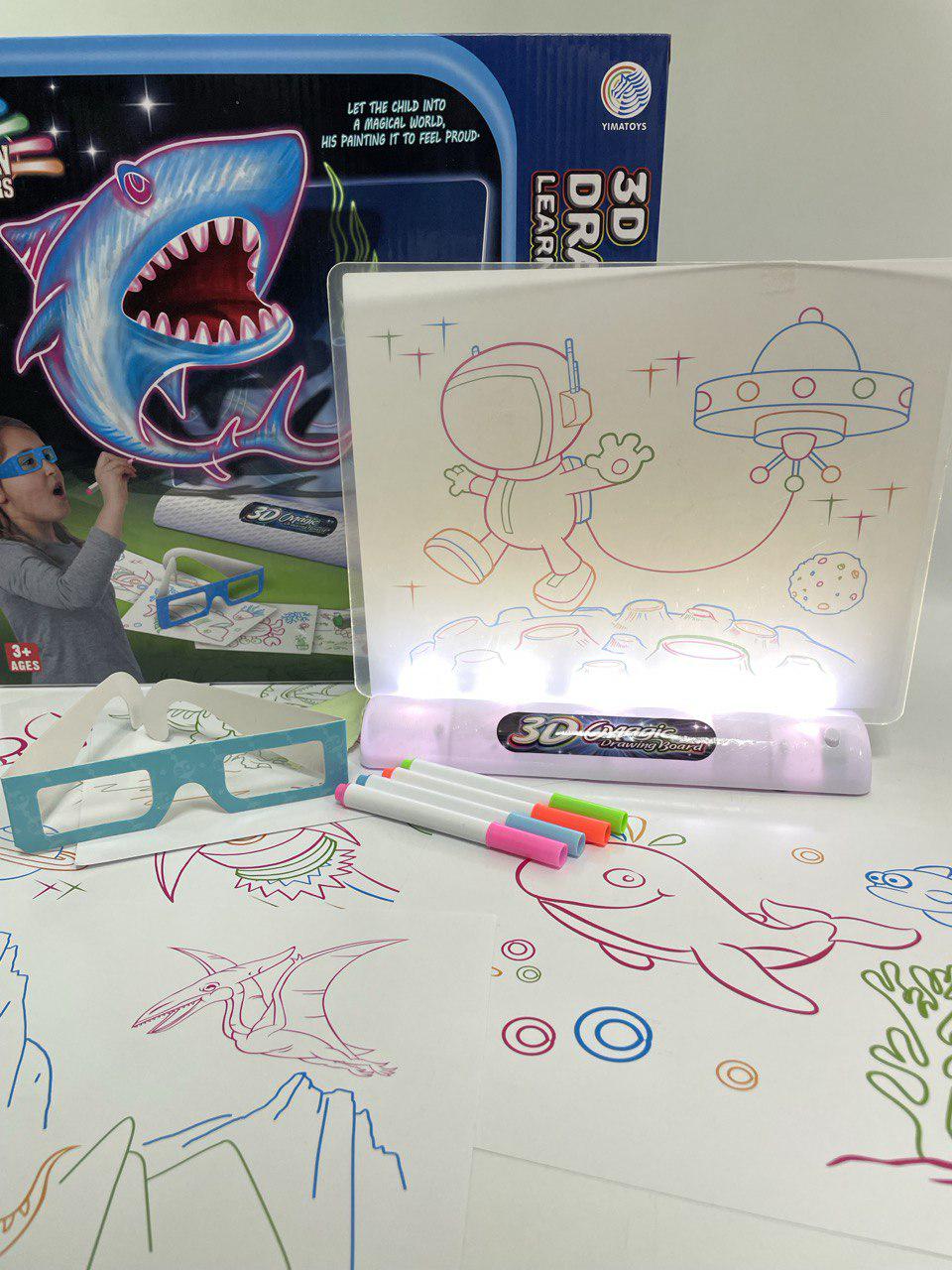 Доска для рисования YM 17 48/2 подсветка/7 трафаретов/4 маркера/3D очки/в коробке Доска для рисования YM 17 48/2 подсветка/7 трафаретов/4 маркера/3D очки/в коробке