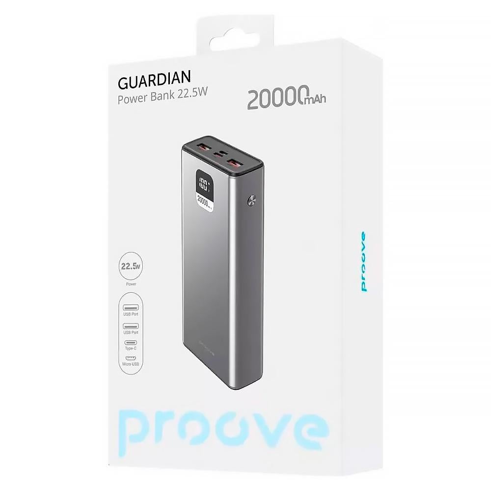 Аккумулятор внешний Proove Guardian 22,5W 20000 mAh Gray (PBG222210004) - фото 4 Аккумулятор внешний Proove Guardian 22,5W 20000 mAh Gray (PBG222210004) - фото 4