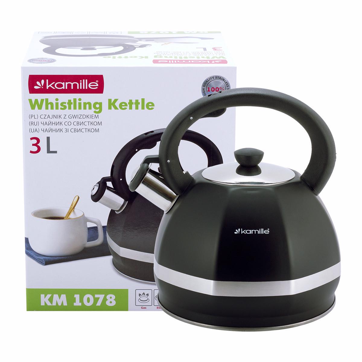 Чайник Kamille KM-1078 из нержавеющей стали со свистком и нейлоновой ручкой 3 л (1883388996)