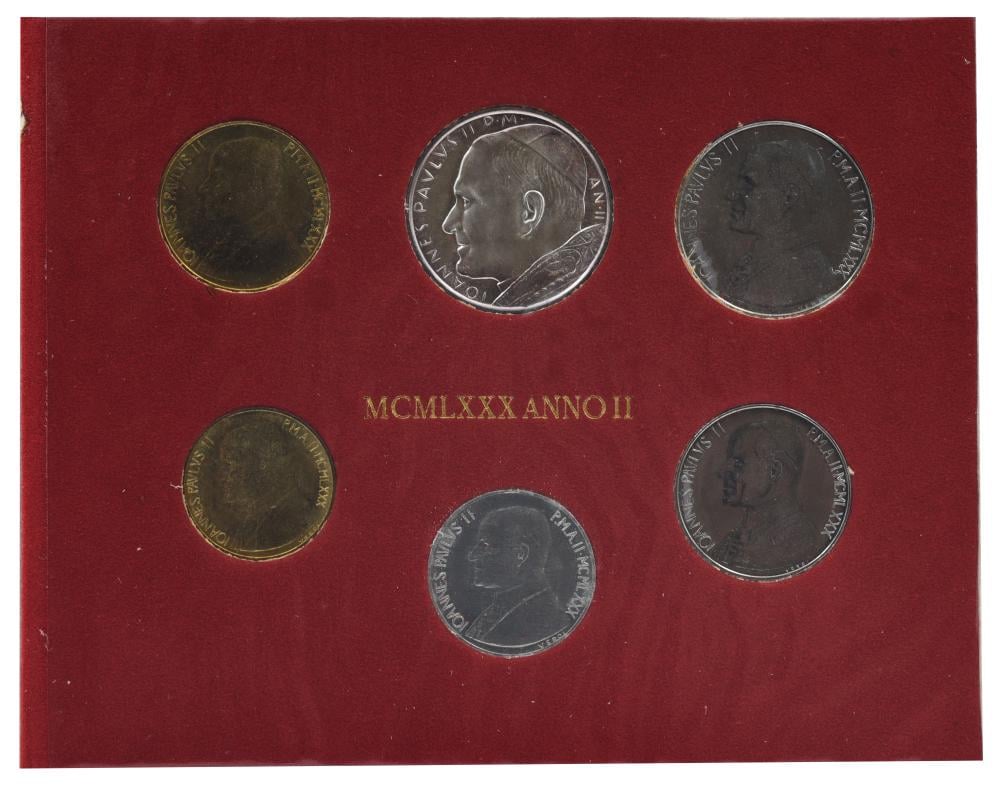 Коллекционные монеты Ватикан 6 шт. 1980 AU-UNC Папа Римский-Иоанн Павел II/2-й год правления (М22359) Коллекционные монеты Ватикан 6 шт. 1980 AU-UNC Папа Римский-Иоанн Павел II/2-й год правления (М22359)