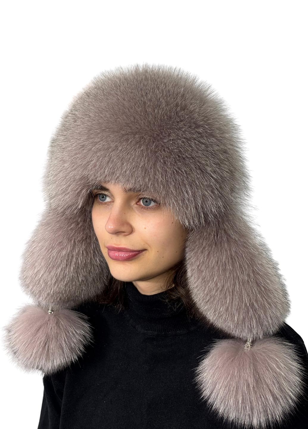 Шапка женская Меховой стиль Ушанка из натурального меха песца M-L Капучино (401/N)