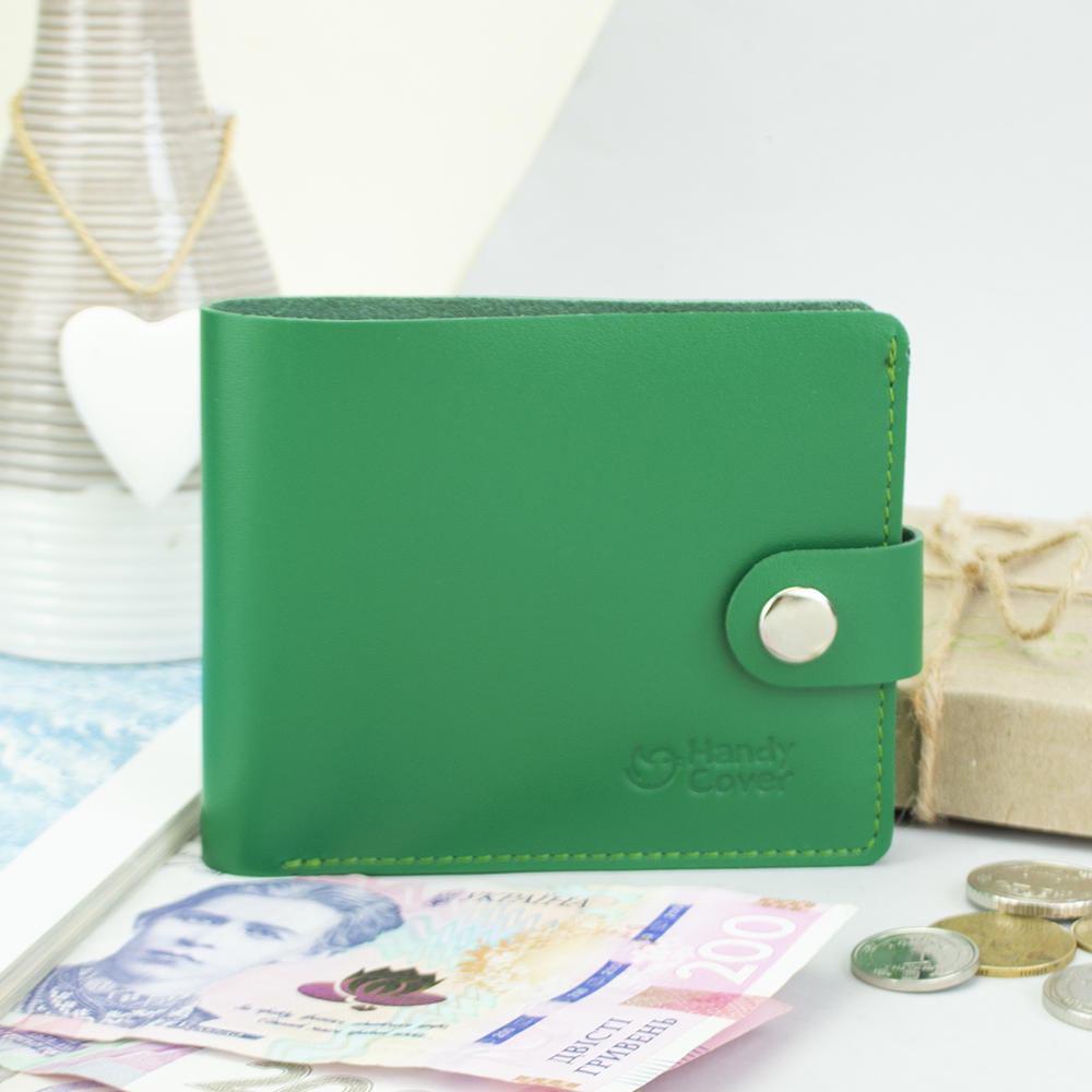 Портмоне жіноче Handycover HC0042 шкіряне на кнопці Зелений