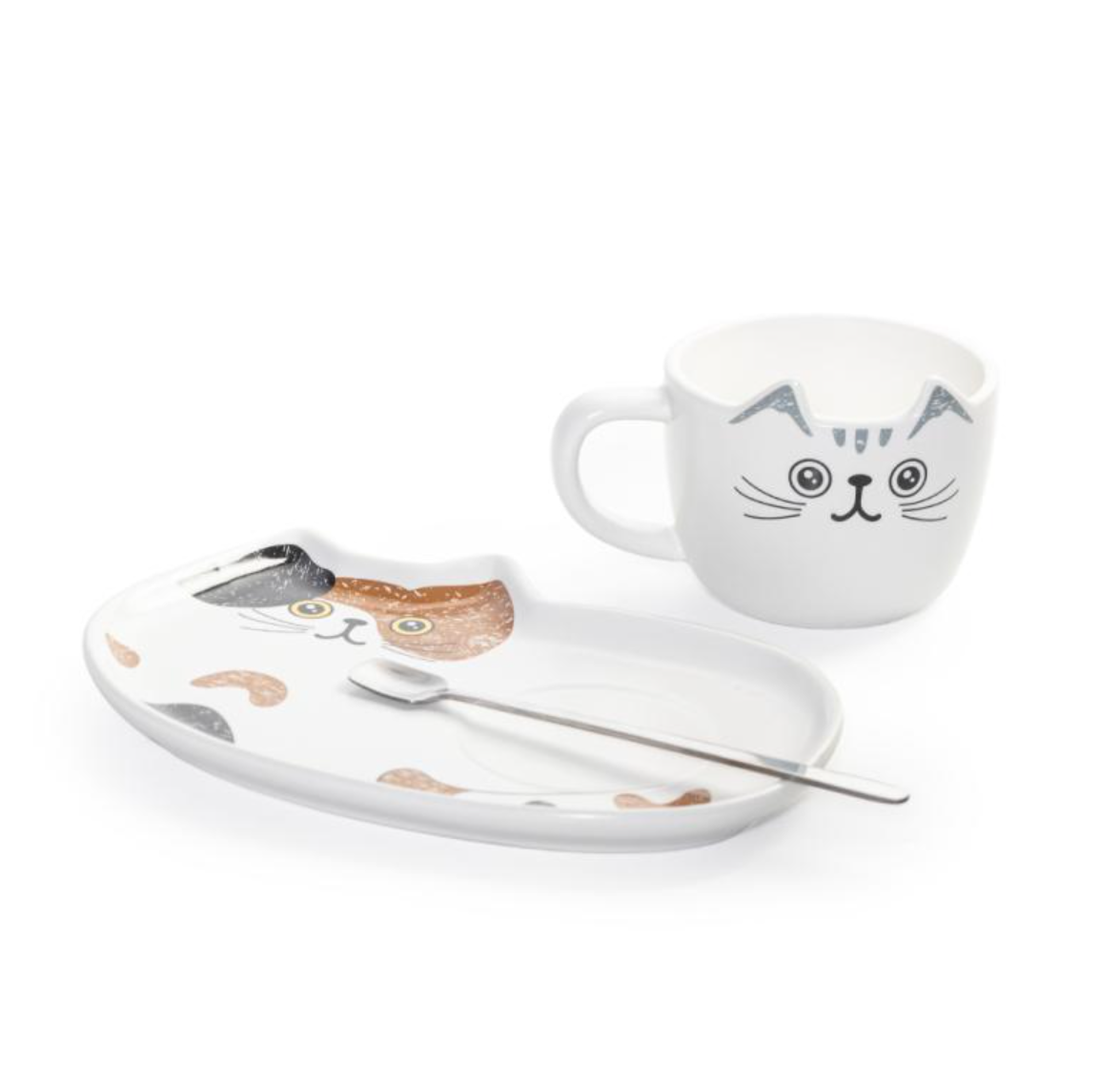Чашка з блюдцем та ложкою Cute kitty 14852 200 мл Білий (4996644)