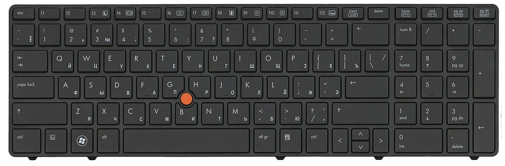 Клавиатура для ноутбука HP EliteBook 8560W с подсветкой Light с указателем Point Stick Black Gray Frame Black