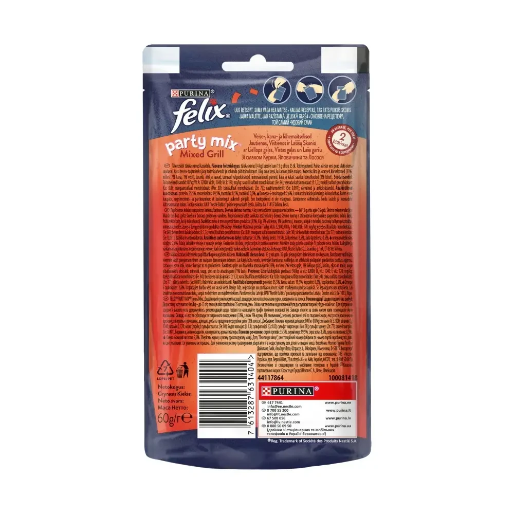 Ласощі Felix Party Mix Гриль Мікс для котів смак курки яловичини і лосося 60 г - фото 2