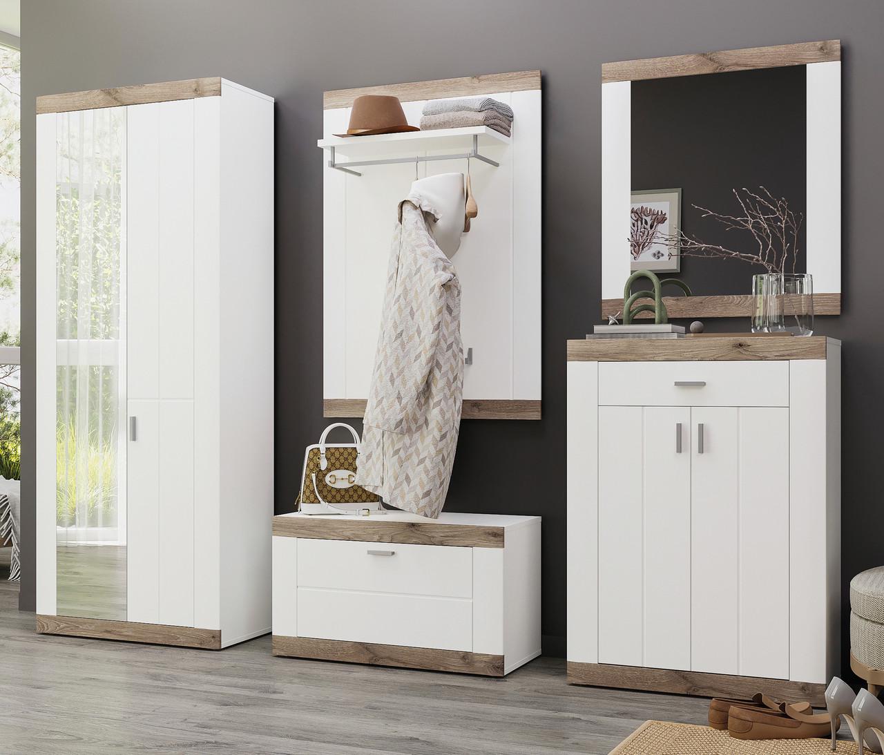 Прихожая Санторини Сокме 5 модулей 2310х370х1930 мм Белый/Дуб викинг (28306481)