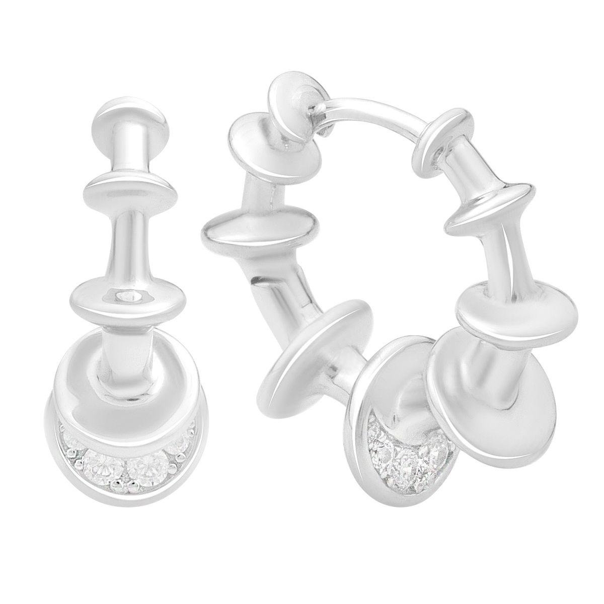 Серьги серебряные кафы для уха с подвижными круглыми элементами и фианитами
