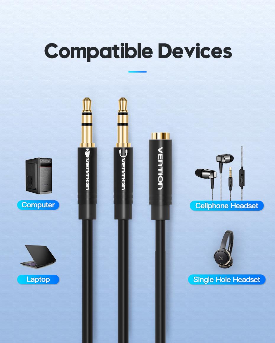 Переходник Vention 2х3.5 мм minijack-3.5 мм/minijack AUX 4-пиновый TRRS 0,6 м Черный (BBUBAB) - фото 13