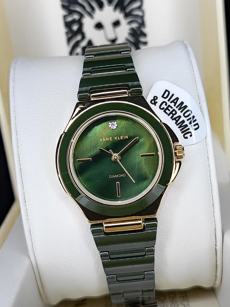 Наручные часы женские Anne Klein AK/5112GPGN с зеленым циферблатом и керамическим браслетом