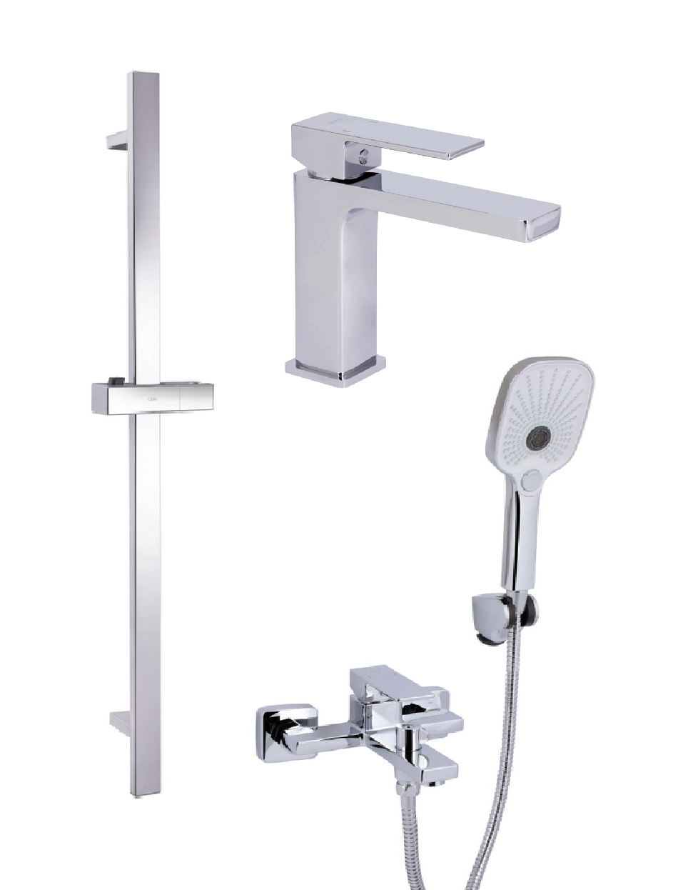 Комплект смесителей Qtap Gemini для ванной 3в1 умывальник/ванная/душевая стойка с ручным душем Хром (4568145673)