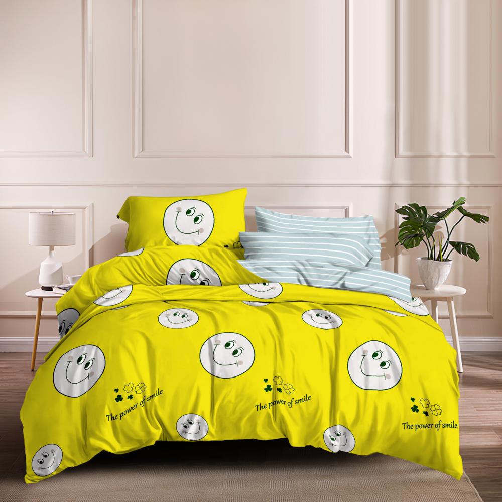 Комплект постельного белья Family Смайлики сатин евро 9982924 Желтый (DR012723)