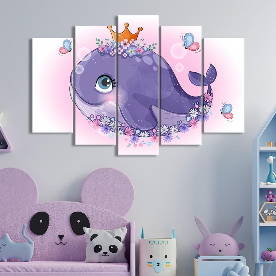 Картина в детскую комнату Мультяшный кит с короной 112x68 см (A1413-5)
