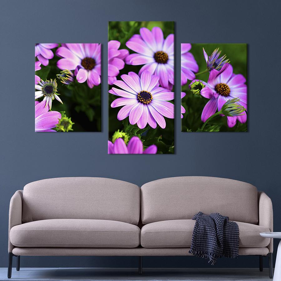 Картина на холсте триптих Восхитительные лиловые цветы 141x90 см (947-32)