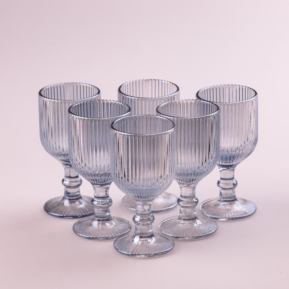 Набор рюмок фигурные ребристые из толстого стекла 6 шт. Голубой (HP7111B)