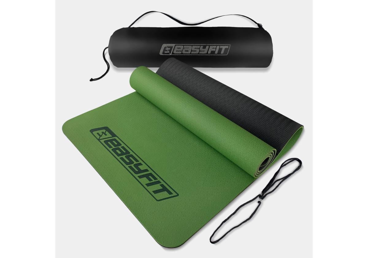 Коврик для йоги и фитнеса EasyFit TPE/TC двухслойный с чехлом 6 мм Зеленый с черным (EF-1924s-GNBK) Коврик для йоги и фитнеса EasyFit TPE/TC двухслойный с чехлом 6 мм Зеленый с черным (EF-1924s-GNBK)
