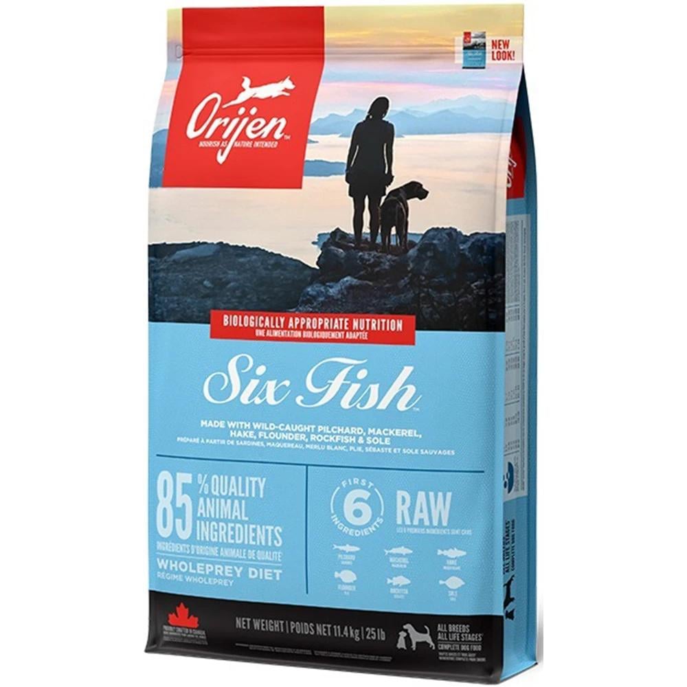 Корм сухий Orijen 6 Fish Dog для собак усіх порід та вікових груп з сардиною/макрою/хеком/камбалою/окунем та солей 11,4 кг (o18312)