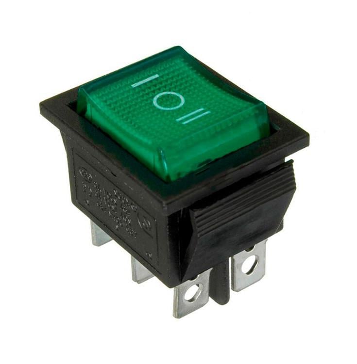 Переключатель TechnoSystems KCD2-203N G/B 220 V перекидной с подсветкой Green (1554871081)