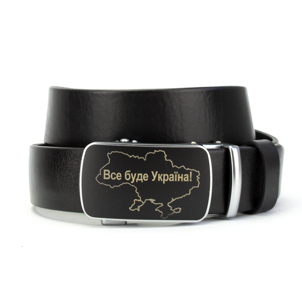 Ремень мужской кожаный "Все буде Україна" 125 см Чорний (JK-3583)
