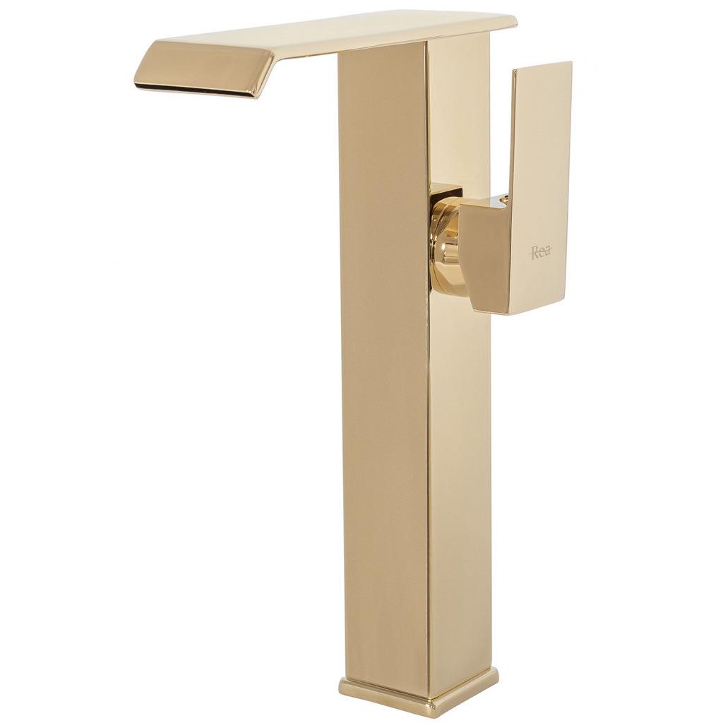 Смеситель для умывальника CUBO REA B8014 KENT reac-00000000417 высокий однорычажный Золотой (165225)