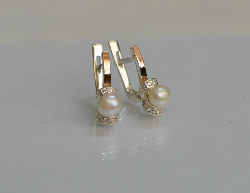 Серебряные серьги Sil с золотыми пластинами 138с Белый (Sil-112)