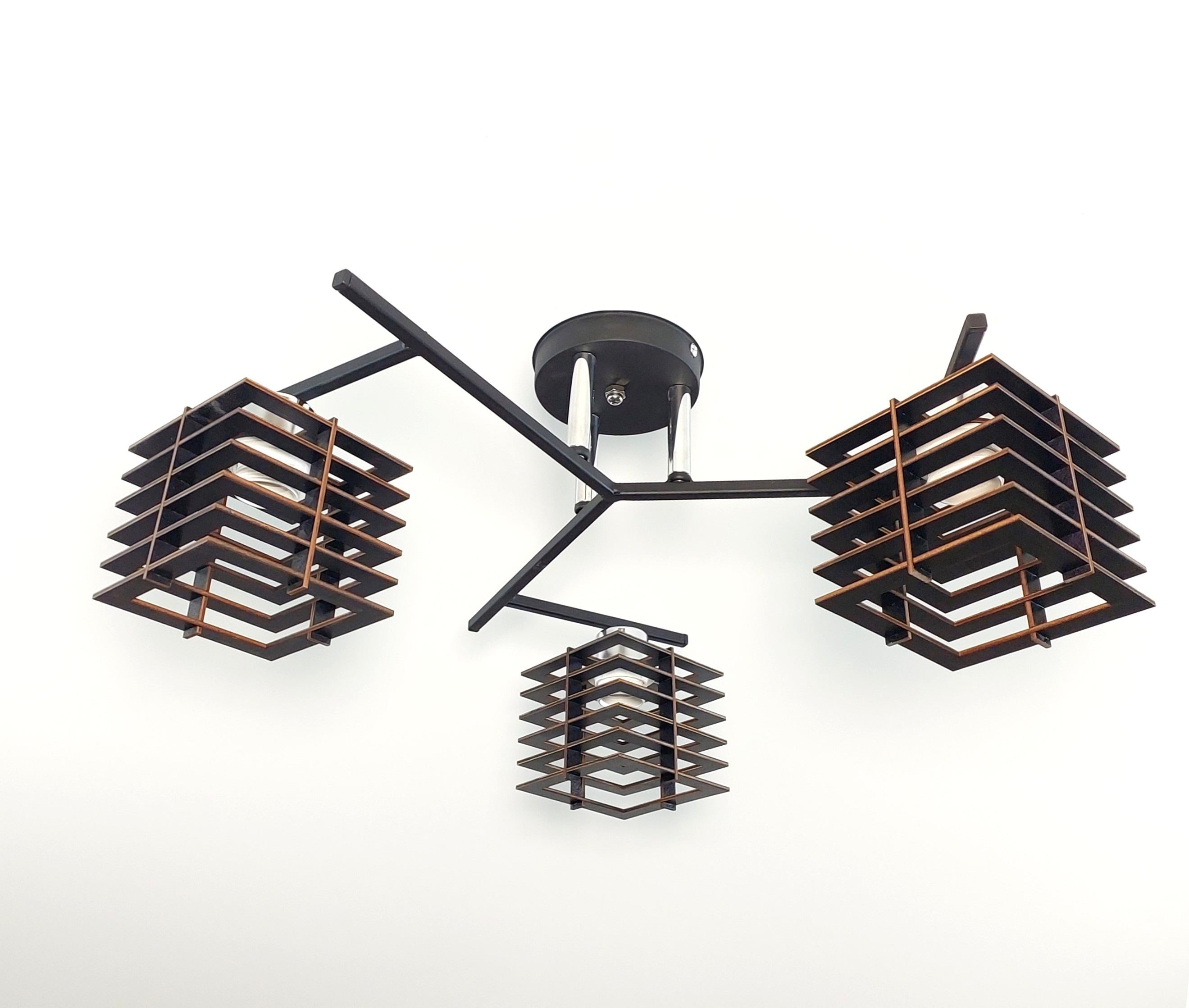 Люстра потолочная Лофт 3213/3 на 3 плафона металлическая Черный